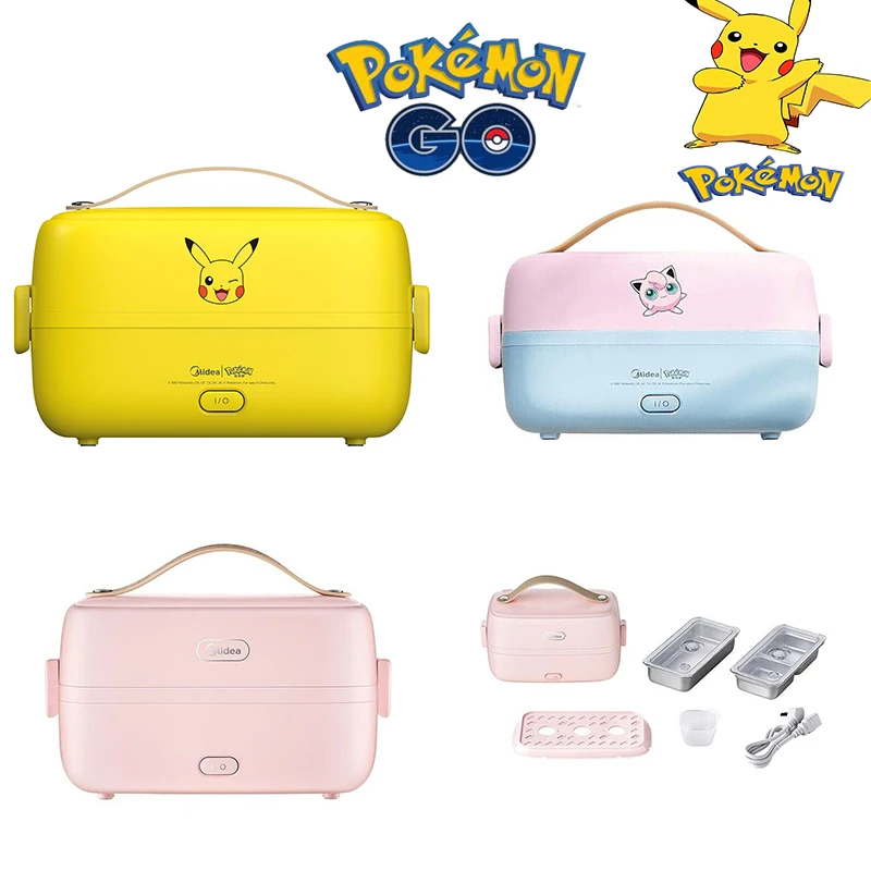 Fiambrera de Anime Pokemon Pikachu, Mini fiambrera de calefacción, vajilla para cocinar arroz, contenedor de almacenamiento de alimentos, caja Bento portátil para la escuela y la Oficina para niños