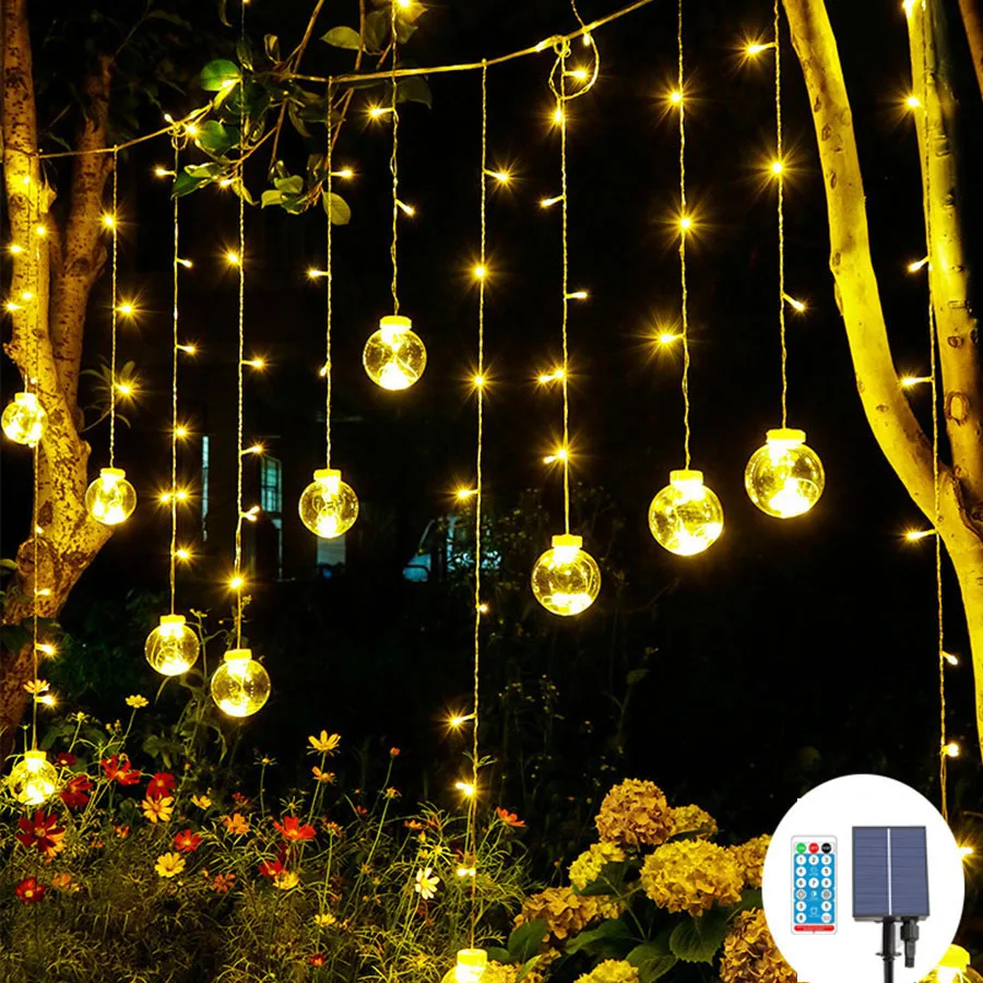 

Solar Fairy Wishing Ball Curtain String Lights Christmas Decoration Solar Globe Ball Garland Lights For Home Wedding Party Patio