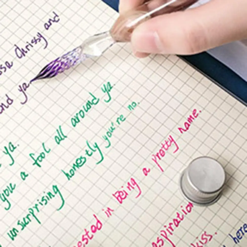 

Fine Workmanship 1Set Exquisite Vintage Glass Pen Set Elegant Ink Pen Glossy for Home Decor