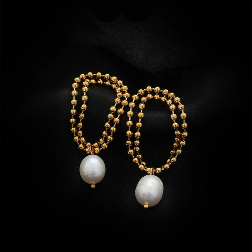 Круглые серьги-цепочки из нержавеющей стали 316L с жемчугом в стиле ретро модные