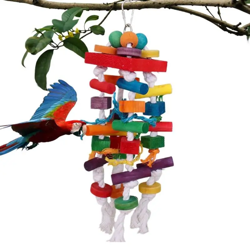 

Parrot Foraging Feeder Toys Wood Chewing Bird Toys Wear Resistant Wooden Block Foraging Accessories For Cockatiels Finches