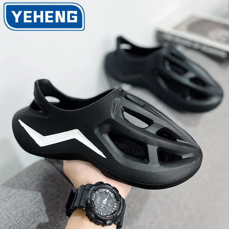 

Сандалии мужские с вырезами, мягкие босоножки на толстой подошве, Эва, Нескользящие, обувь для пляжа, модные тапочки, цвет черный/белый, лето