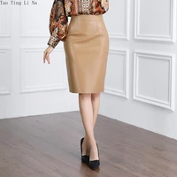 2022 womens sheepskin mid length split leather skirt k31