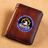 high quality genuine leather men cool cia vault 7 printing cover short card holder purse luxury brand male wallet