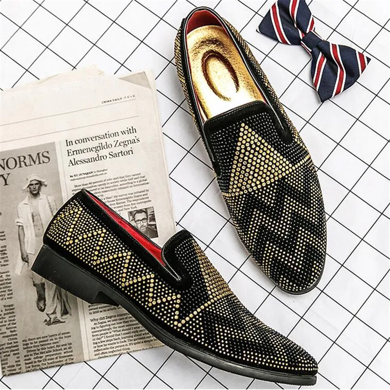 

Men's Casual Shoes Suede Leather Moccasins Mens Loafers Flats Men Fashion Rhinestones Shoes #29611 EU Sizes 38-47