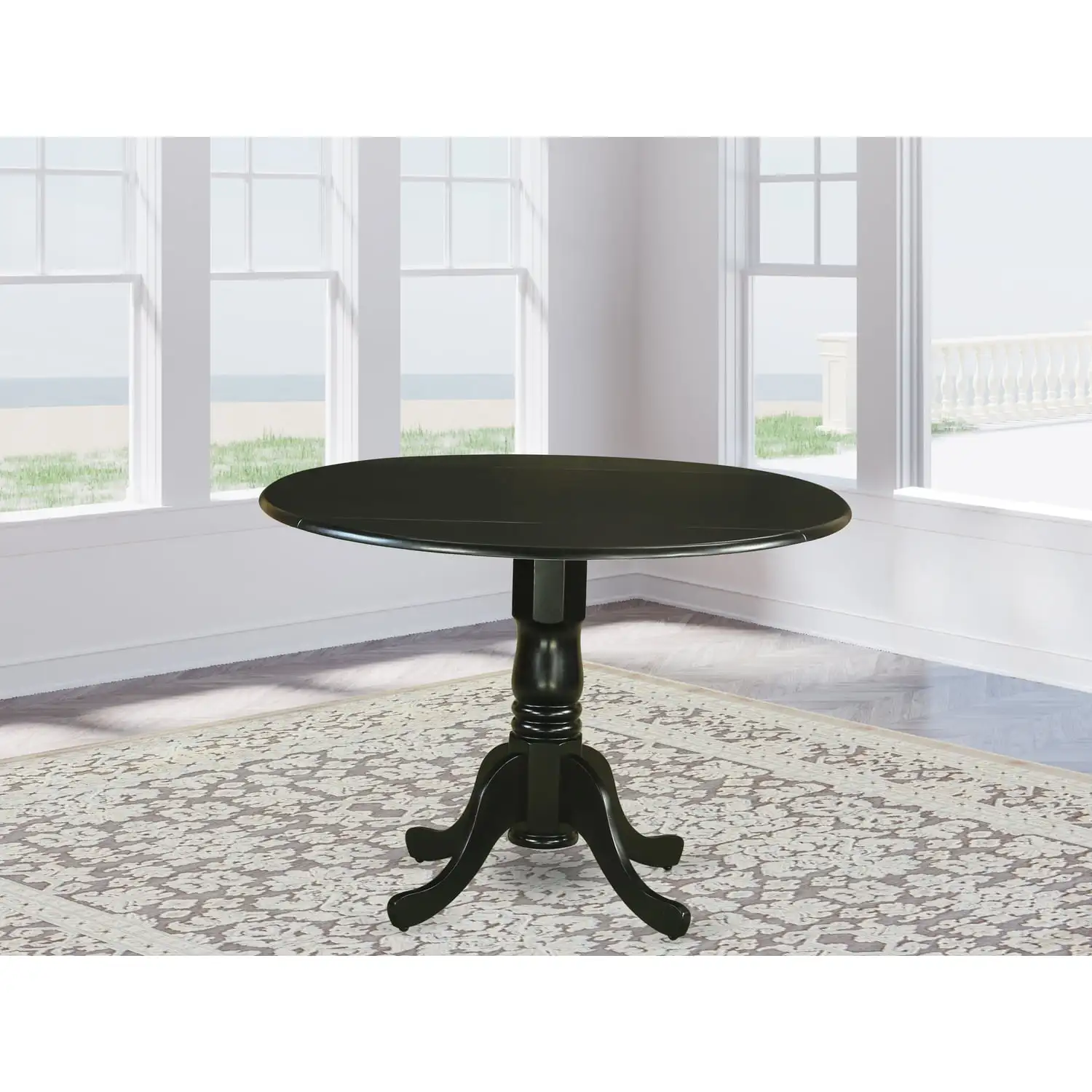 

East West Furniture Dublin Round Table with 29" Drop Leaves, Black
