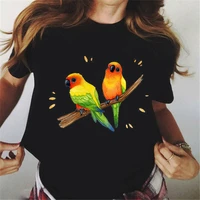 2022 summer women tshirt watercolor cockatiel parrot print tee shirt femme rainbow birds t shirt streetwear tops black t shirt
