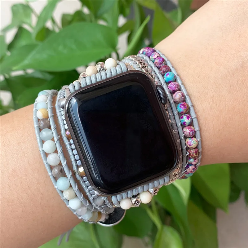 

Bohemian Watch Band Women Men Boho Bracelet Strap for Apple Watch Retro Mixed Natural Stones Jewelry Multi Wrap Bracelet Gift