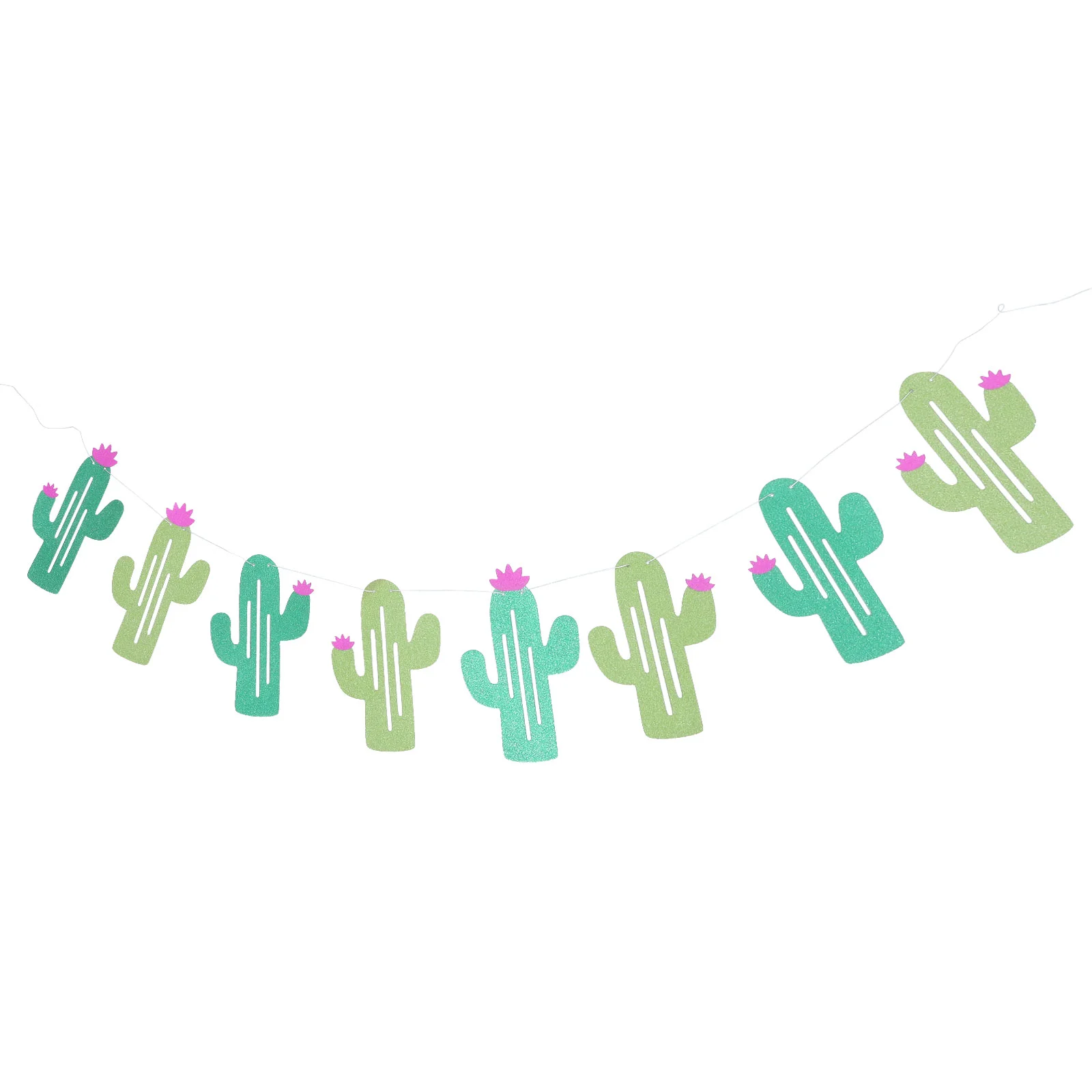 

Floral Garlands Decor Party Hanging Bunting Cactus Patterned Pull Flag Paper Banner