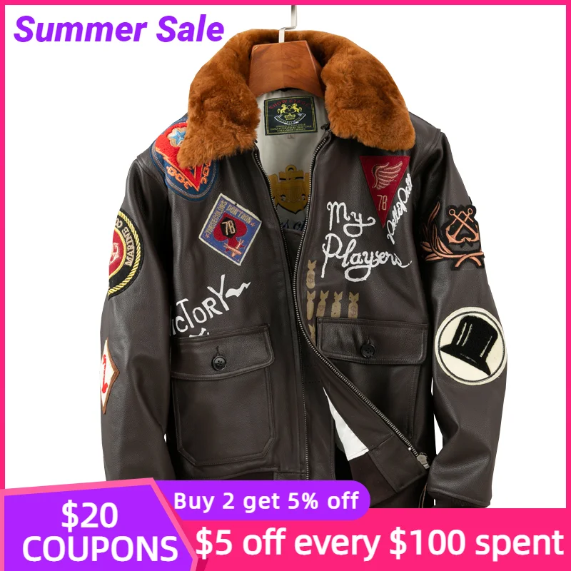 

Мужская кожаная куртка в стиле милитари, коричневая теплая зимняя авиационная куртка из натуральной воловьей кожи версии 2022, Размер 3XL, 100 кг