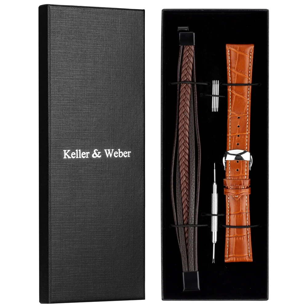 Brown Cowhide Leather Watch Band 18mm 20mm 24mm Watch Strap Accessories Fashion Causal Woven Bracelet Set Gifts for Men Pulseira