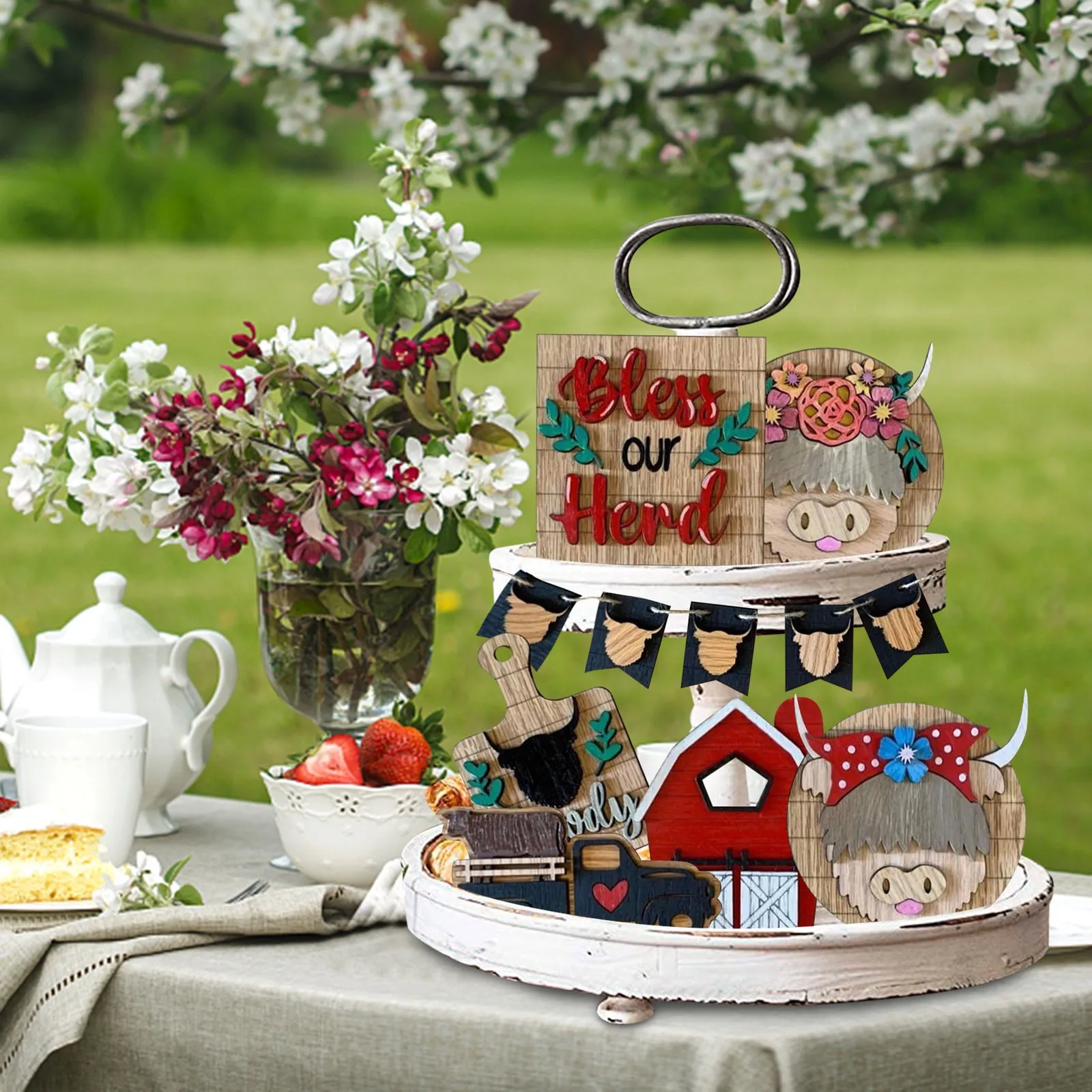 Многослойный Набор Подносов Для Декора Торта Фермерские Животные Корова Дизайн