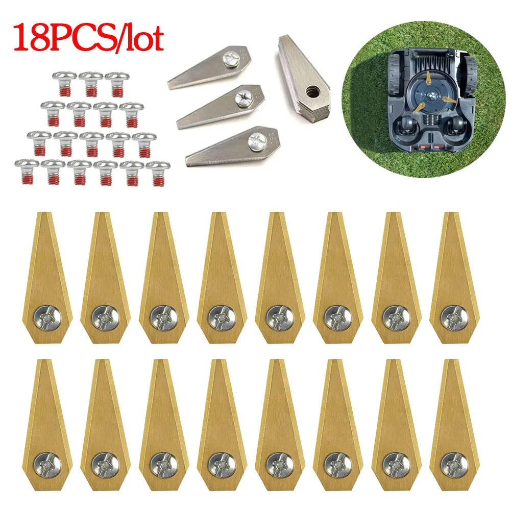 

Automatic Moving Machine Blade Anti-rust 18Pcs Lawn Mower Blade Stainless Steel Titanium Plating for Bosch Indego 800 1000 1200