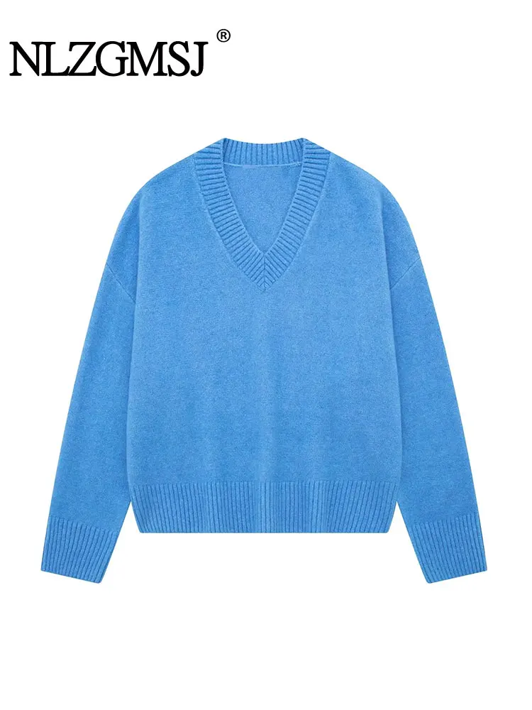 

Nlzgmsj TRAF 2023 новый осенне-зимний женский однотонный пуловер с круглым вырезом пуловер Свободный свитер для улицы