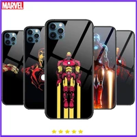 marvel iron man glass case for iphone 13 12 11 pro max 12pro xs max xr x 7 8 plus se 2020 mini case tempered back cover