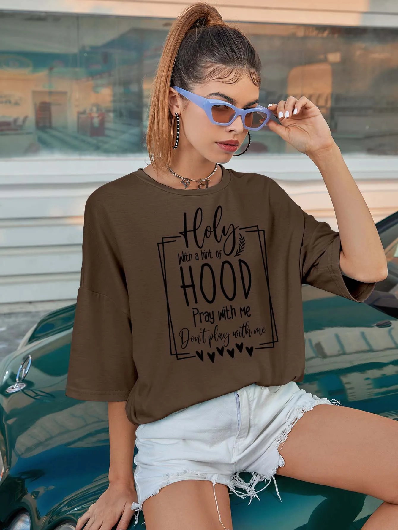 

Рубашка Holy With A оттенок капюшона, блуза в стиле оверсайз, для церкви, хлопковая Повседневная хипстерская винтажная Молодежная, с цитатами, хл...