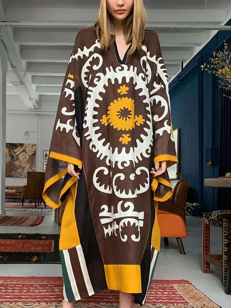 Повседневный кафтан с принтом туника Пляжное Платье Средний Восток