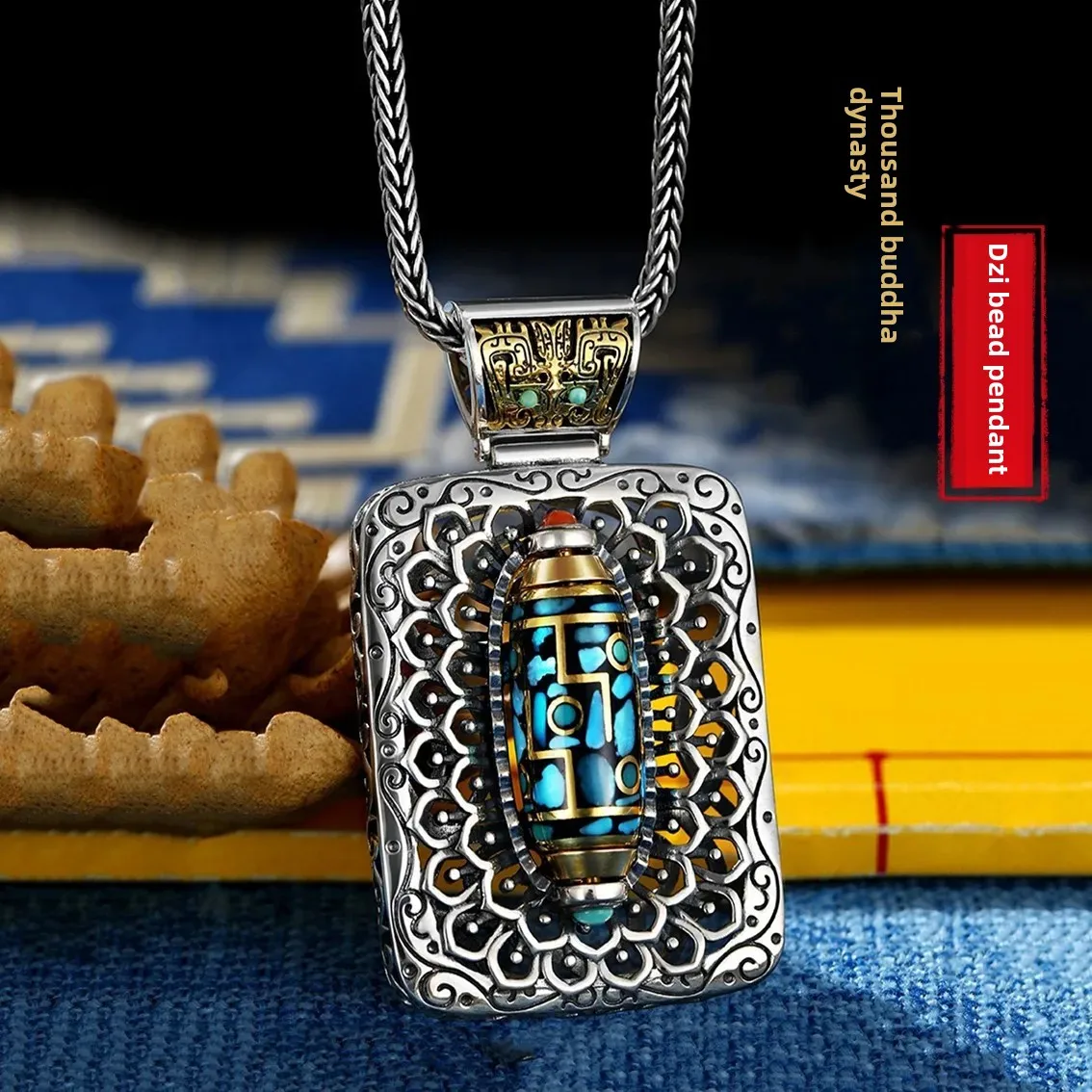 Винтажное мужское ожерелье с подвижным зеленым агатом подвеска Tianbei девятью