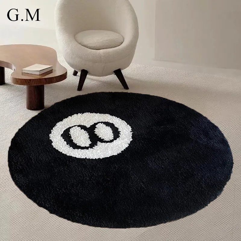 

Fluffy Soft Anti-Slip Black 8 Billiards Carpets for Living Room Ins Style Round Rugs for Bedroom Room Bedside Mat Chair Mats