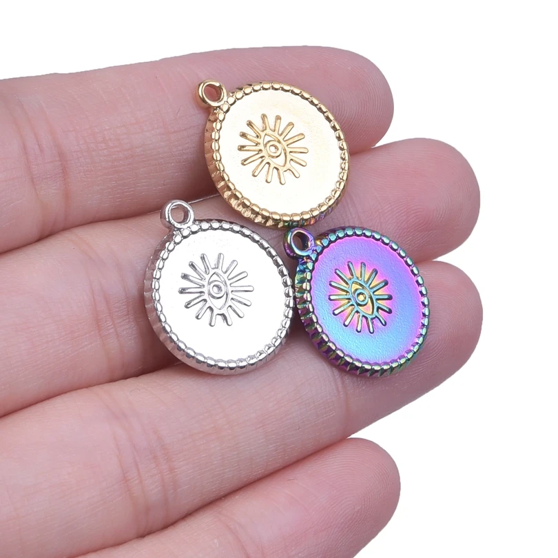 

3pcs Evil Eye Charms For Jewelry Making Shaped Round Geometric Style Stainless Steel Pendants Metal Accessories Handmade Crafts