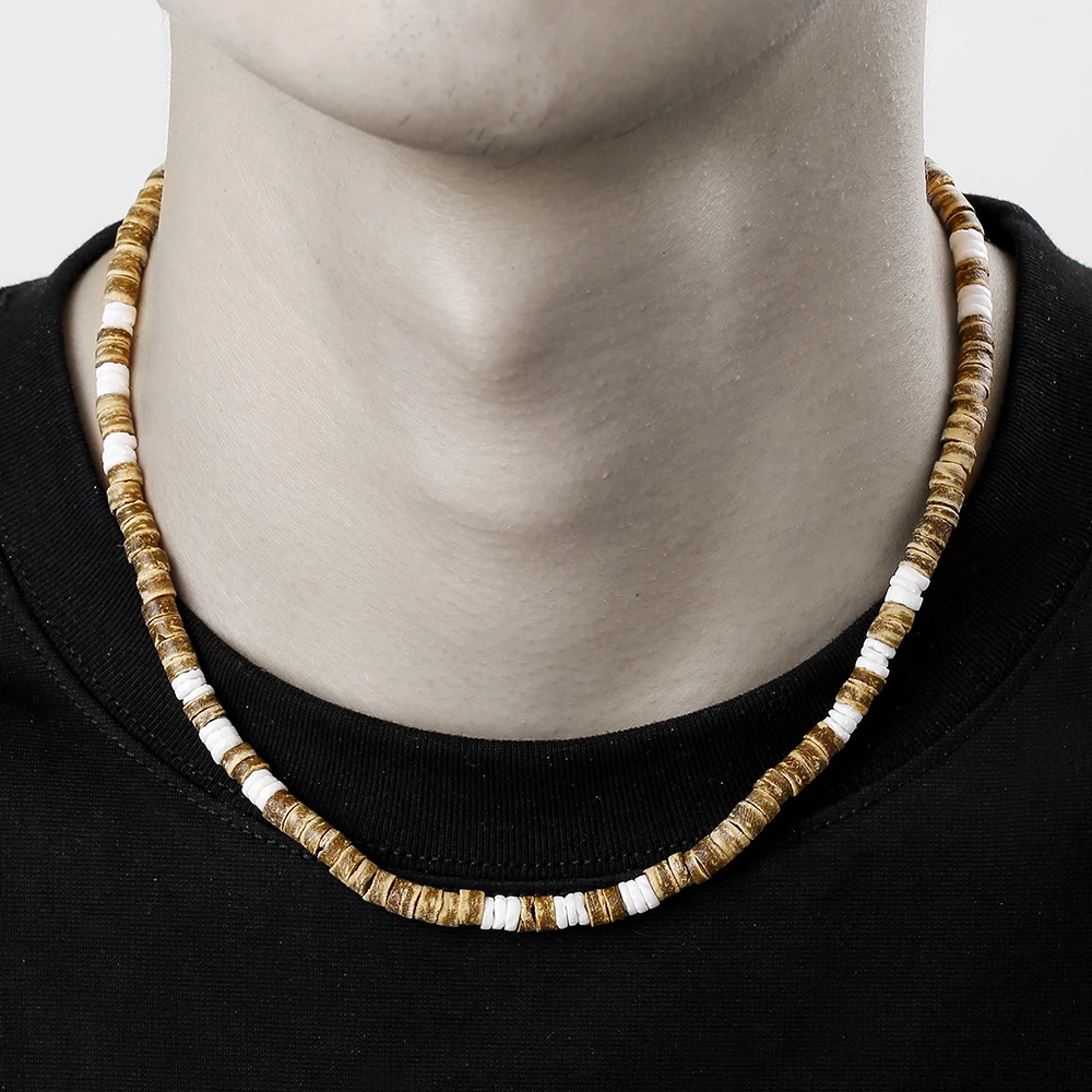 Ожерелье мужское из полимерной глины в этническом богемном стиле