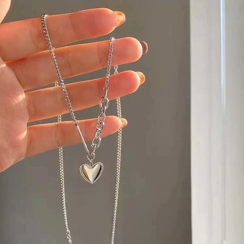 

Ожерелье-чокер из нержавеющей стали в стиле панк, украшение в виде сердца в стиле ретро, готика, серебристого цвета, Геометрическая цепочка ...