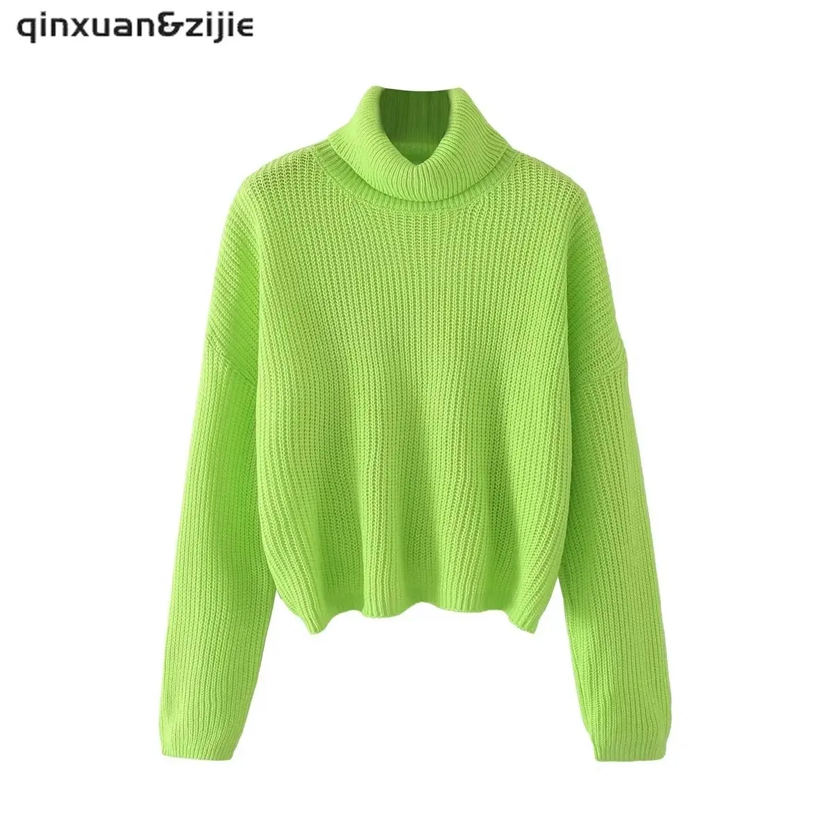 

Q&Z Women Turtleneck Sweater Vintage Long Sleeve Autumn Winter Backless Pullover Femme Solid Loose Jumper Knitting Clothes