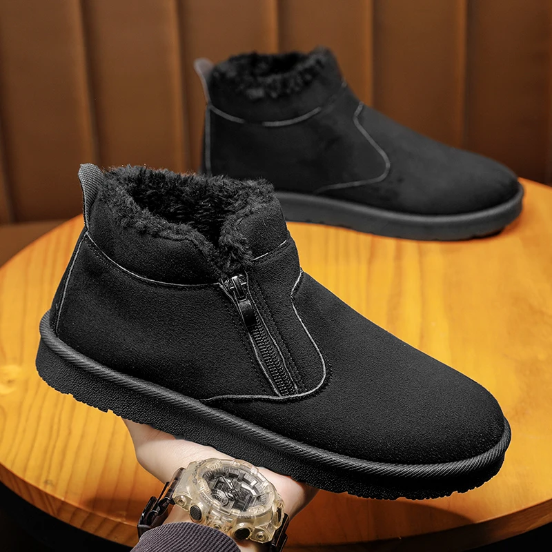 

Fujeak Men Boots Winter Men's Ankle Boots Keep Warm Snow Boot Slip on Shoes Fashion Furry Shoes Casual Male Boots Cotton Shoes