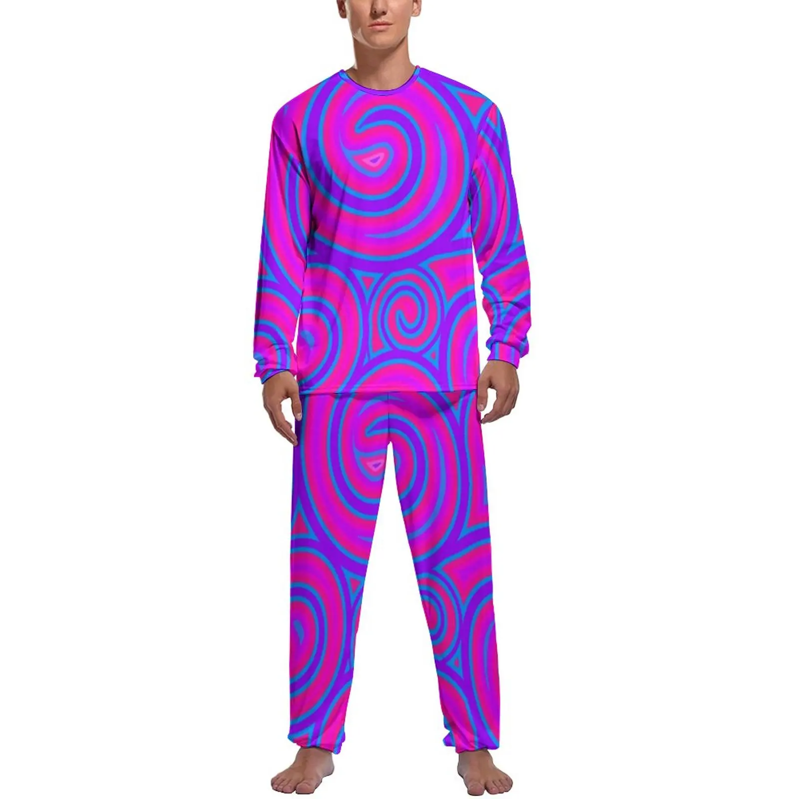 

Psychedelic Trippy Hippy Pajamas Long Sleeve Retro Swirl Print 2 Pieces Night Pajama Sets Spring Men Graphic Fashion Nightwear