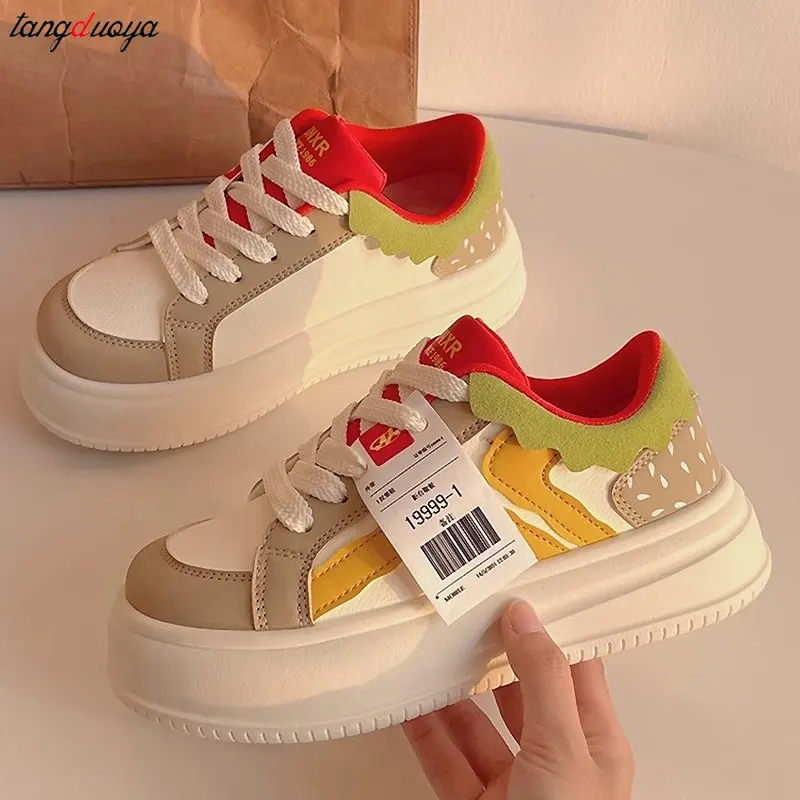 2024 новая нишевая женская спортивная обувь милые кроссовки с дизайном гамбургера