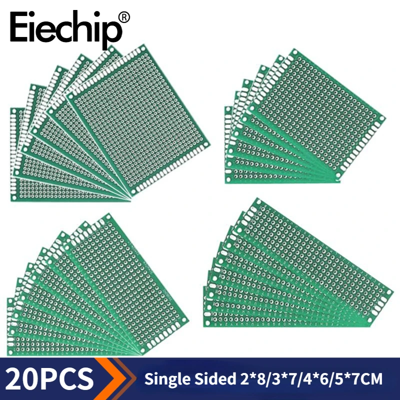

20PCS Single Sided PCB Board 2*8CM 3*7CM 4*6CM 5*7CM Each 5pcs Green PCB Board Prototype Circuit Board for Arduino