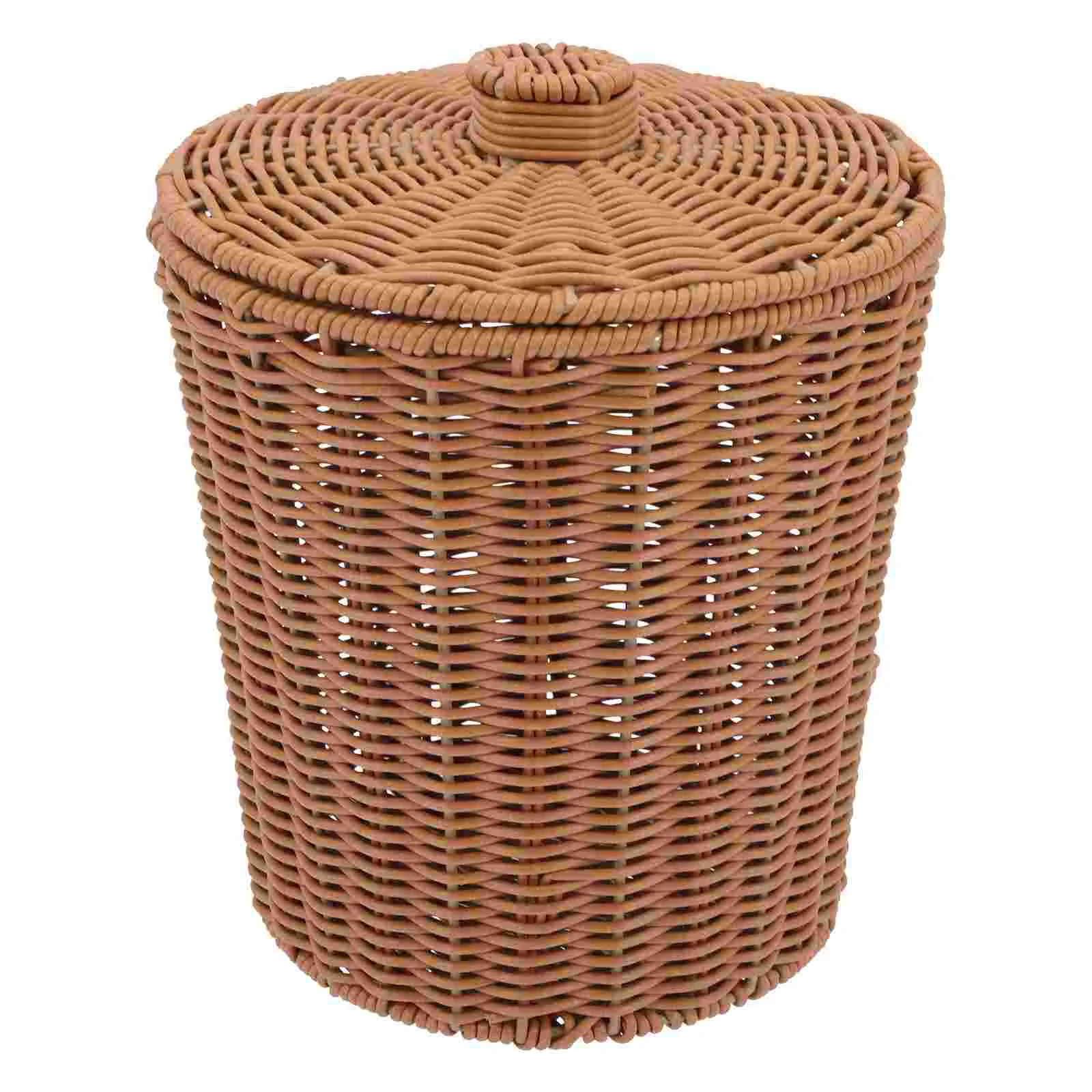 

Basket Trash Storage Can Waste Woven Rattan Wicker Bin Laundry Lid Garbage Baskets Container Hamper Round Rubbish Clothes Office