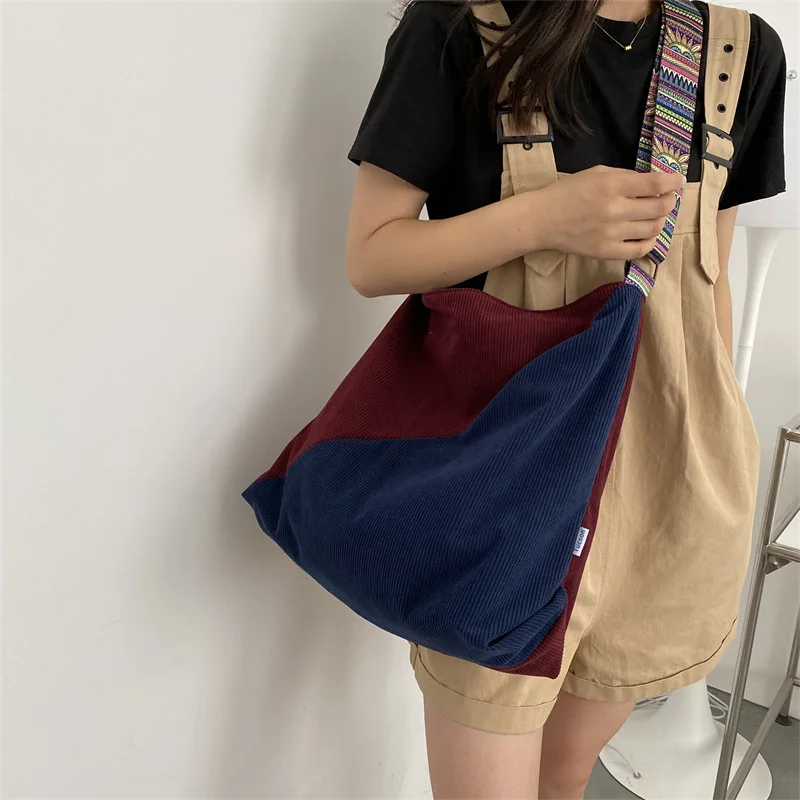 In 2022, The New High-capacity Corduroy Handbag Fashion Casual Shoulder Bag Simple Biagonal canvas bag