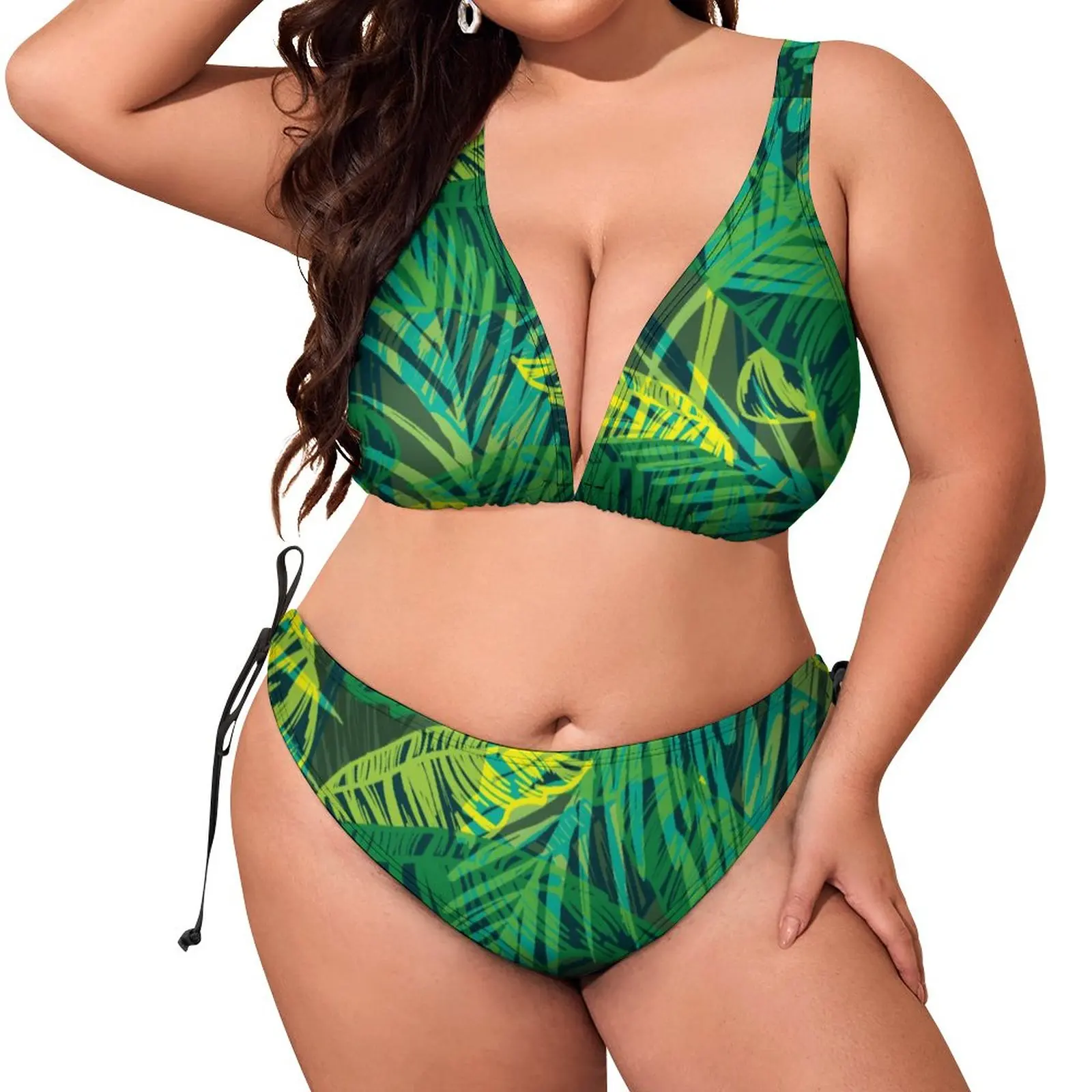 

Modern Tropical Palm Bikini Swimsuit Green Leaves Print Swimwear Push Up Trendy Bikini Set Beach Adjustable Feminine Bikinis