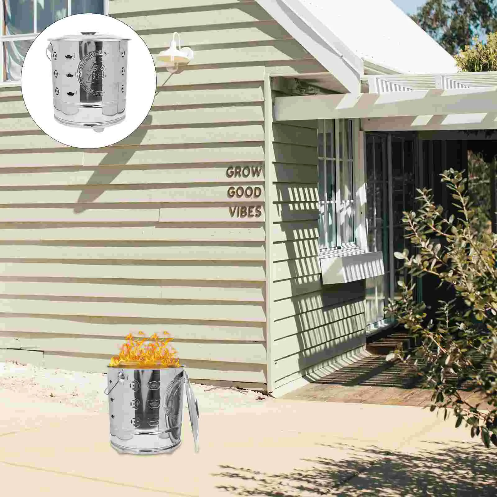 

Incineratorburn Fire Pit Burning Stainless Steel Can Bowl Bucket Bin Bonfire Paper Garden Metal Burner Yard Cage Outdoorwaste