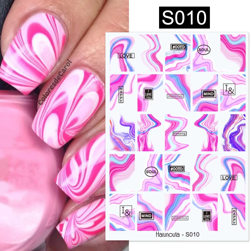 

Blooming Ink Marble Decor 3D Nail Sticker Charms Butterfly Floral Leaves Transfer Geometric Lines Slider Nail Art Decoration