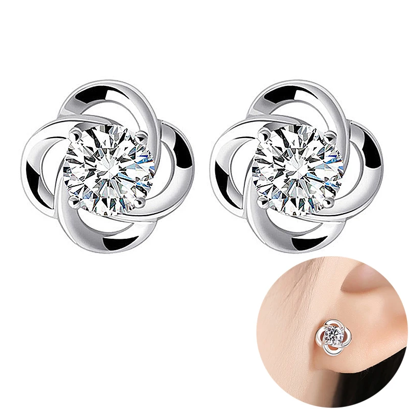 

CYJ European Sparkling Clover Lucky AAA CZ S925 Sterling Silver Stud Earrings For Women Girl Birthday Wedding Gift Jewelry