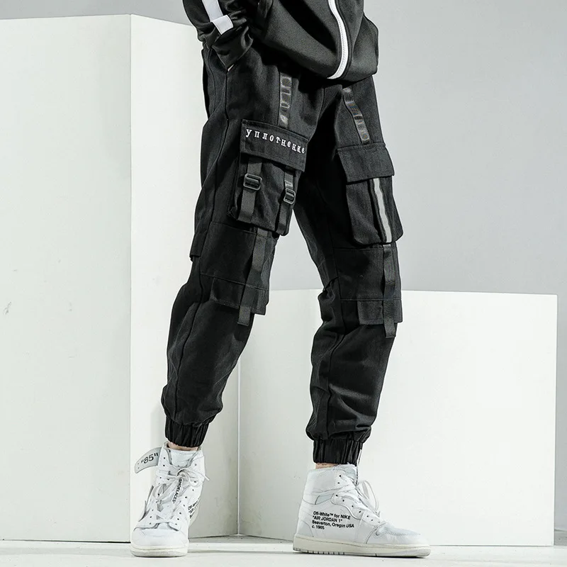 

Штаны-карго HOUZHOU мужские черные, уличная одежда в Корейском стиле, в стиле хип-хоп, серые брюки-карго, модель Японская уличная одежда, весна-осень