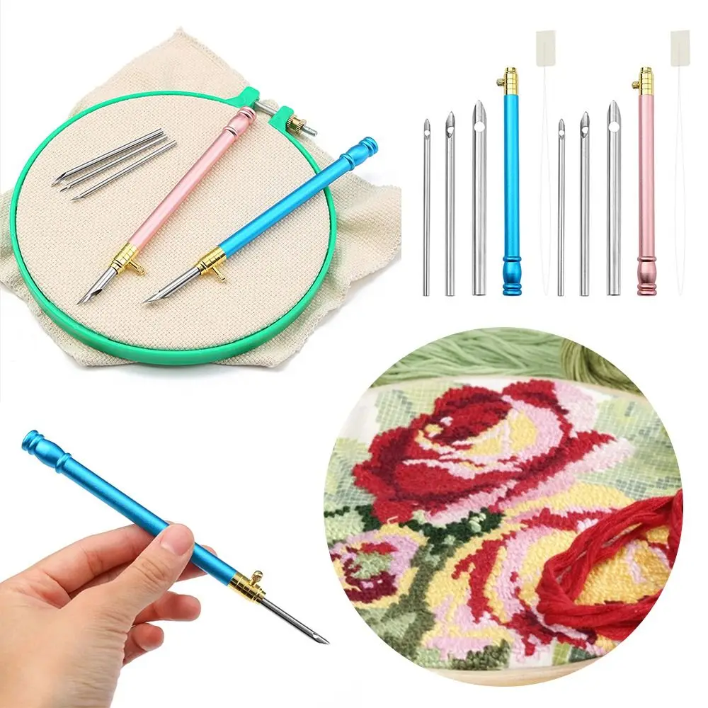 

Embroidery Punch Needle Set Embroidery Needle Pen Weaving Tool with 3 Needle French Crochet for DIY Sewing Knitting Cross Stitch