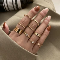 wukalo 9pcsset fashion punk round twist cross ring set for women bohemian vintage crystal knuckle finger rings jewelry