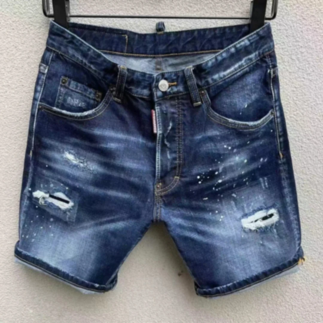 2023 Spring and Summer New D2 Jeans Men's Jeans Shorts Fashion Slim Fit Water Wash Hole Patch Embroidery Capris