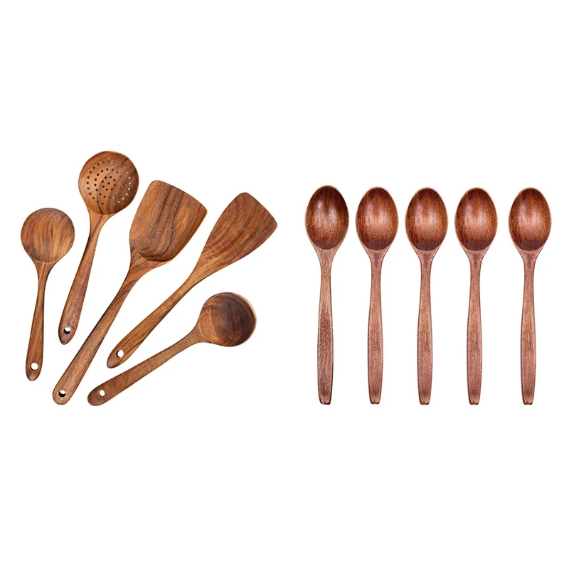 

5-Piece Reusable Wood Kitchen Utensils Set With Wooden Spoon Household Tableware