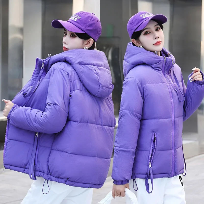 

Новое зимнее короткое модное, маленькое, свободное, пушистое и яркое хлопковое пальто большого размера