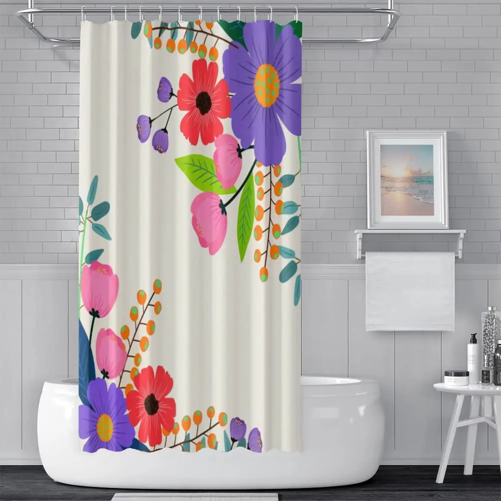 Флоральные маковые душевые занавески для ванной комнаты, акварельные фиолетовые розовые красные цветы весеннего домашнего текстильного занавеса.