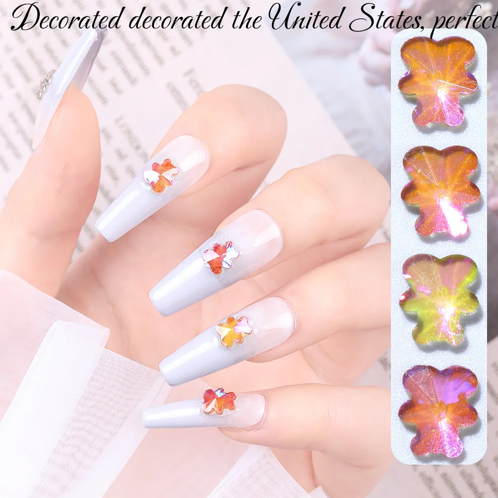 

50Pcs New Nail Art Decorations 3D Aurora Symphony Bear Irregular Shape Nail Jewelry Flat Bottom DIY Manicure Charms Accessories