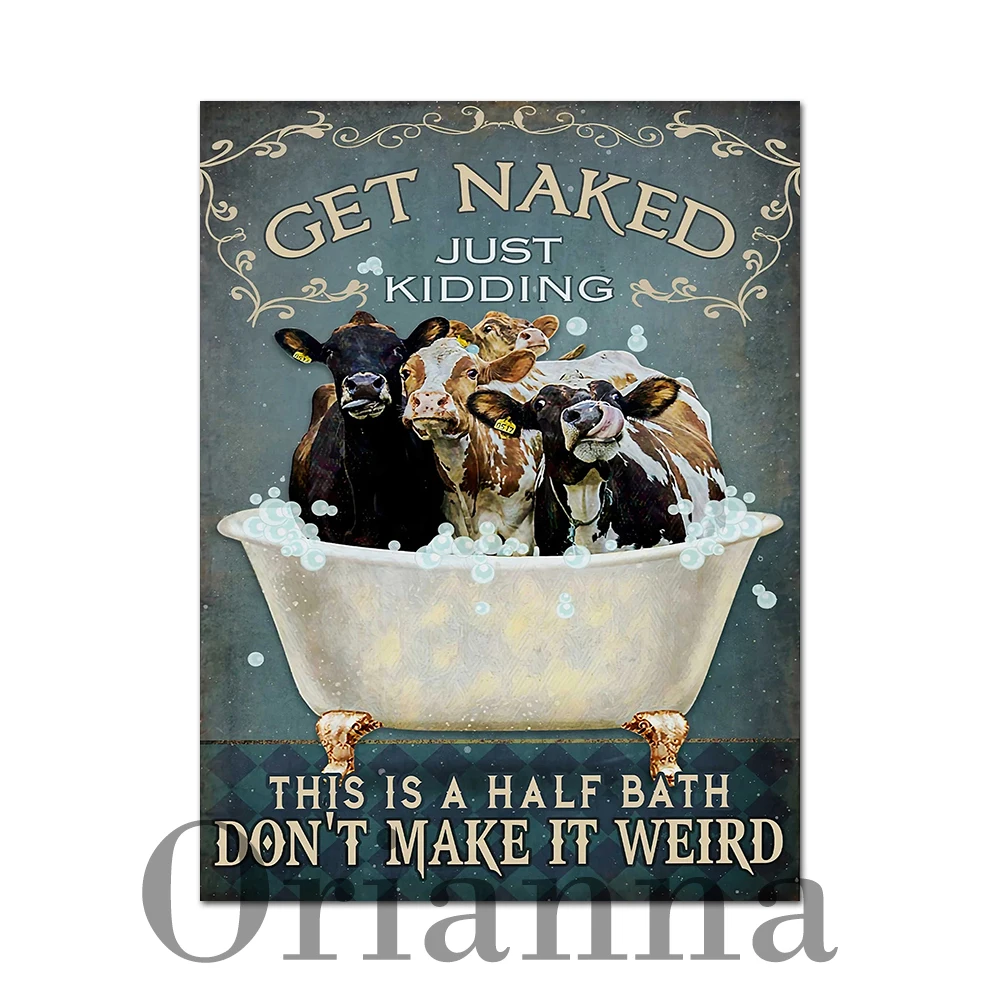 Забавная корова Обнаженная не делайте это странным Холщовый постер печать ретро