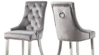 modern hotel luxury dinning room chair set for furniture metal stainless steel gray velvet tufted fabric restaurant dining chair