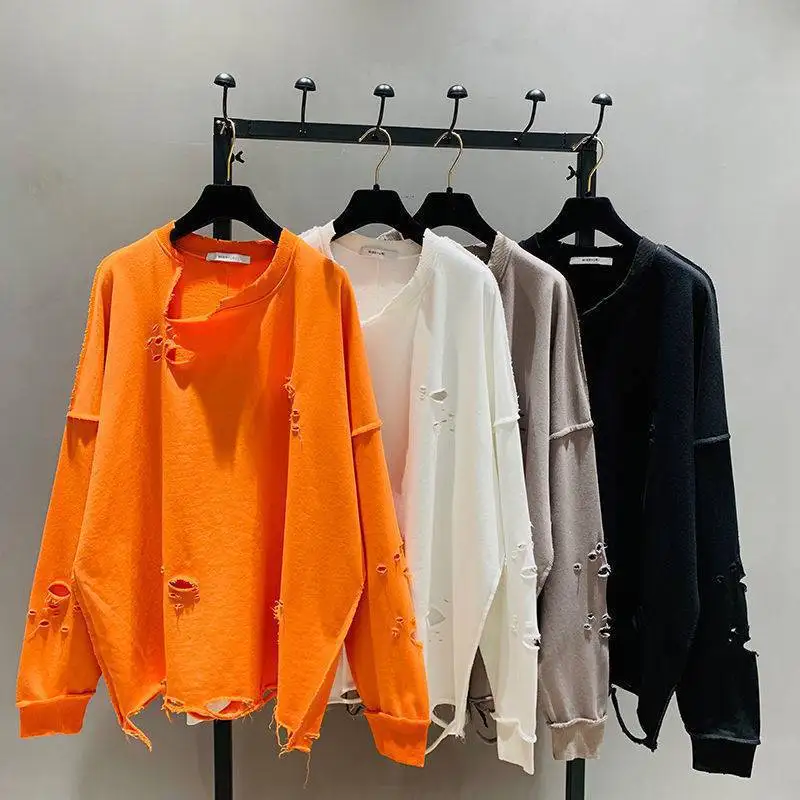 

Sweatshirt Women O Neck Long Sleeve Hole Korean Pullovers Designer Tops Female 2022 Fashion Clothes Temperament Spring Summer