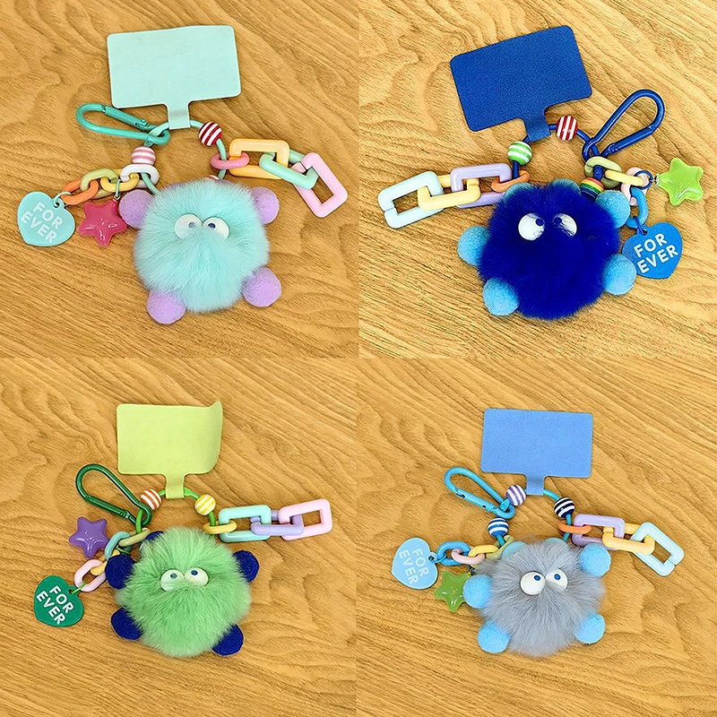 

Natural Rex Rabbit Fur Lanyard Gift Bag Pendant For Girlfriend Charm Cute Small Briquettes Plush Car Keychain Soft Cotton Toy