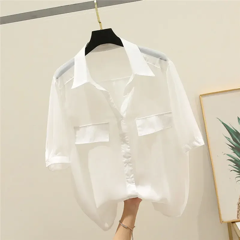 Летний шифоновый топ комплект из двух предметов женская рубашка с коротким